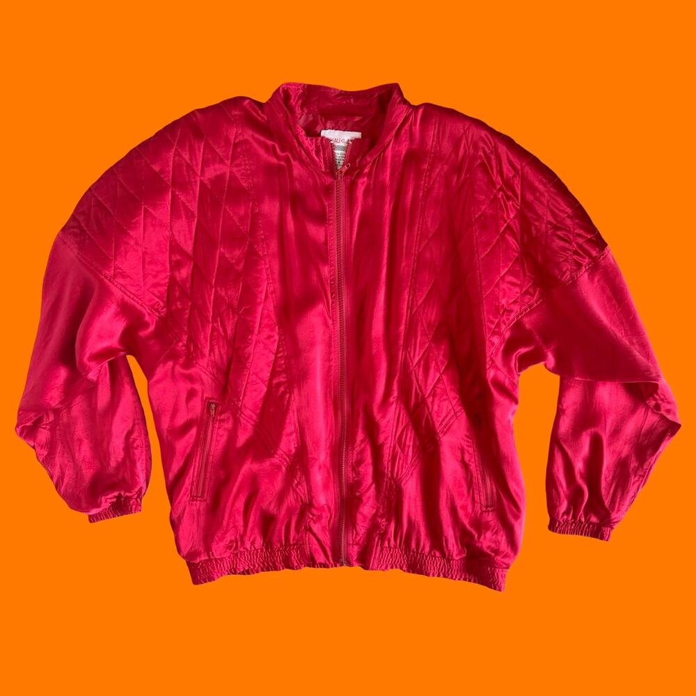 80's 90's vintage 100% silk red windbreaker jacket MEDIUM Niveau Classix *flaws*